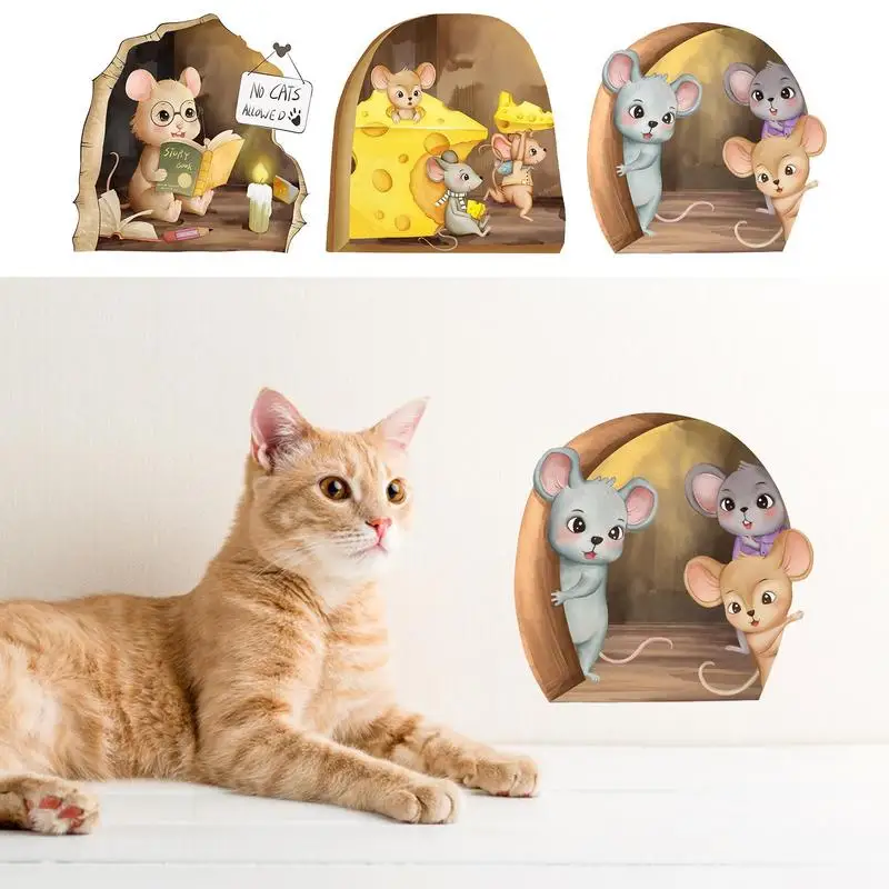 

Mouse Hole Wall Decals Funny Realistic Mouse Wall Sticker Waterproof Cartoon Character Glow Sticker Home Decor Accessories