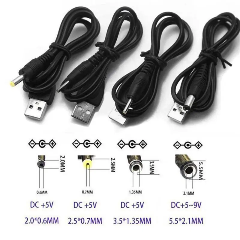 2.0 A Male to DC 2.0*0.6mm 2.5*0.7mm 3.5*1.35mm 4.0*1.7mm 5.5*2.1mm 5 Volt Barrel Jack Power Cable Connector Charger Cord