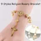 Женский браслет-цепочка с крестом, винтажный браслет с разноцветными звеньями