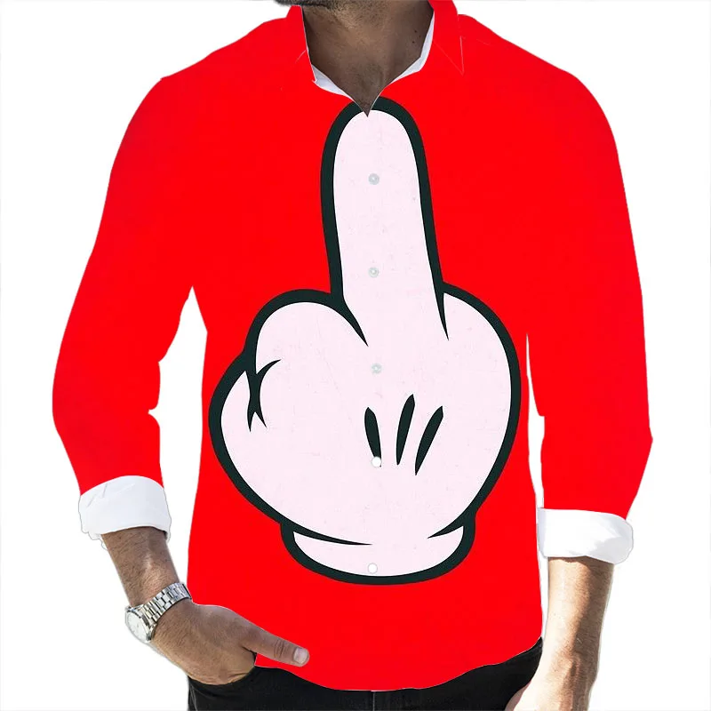 

2021 Men's Casual Shirts Harajuku Retro Style Spring Long Sleeve Shirts Disney Mickey 3D Full Print Fashion Button Up Shirts