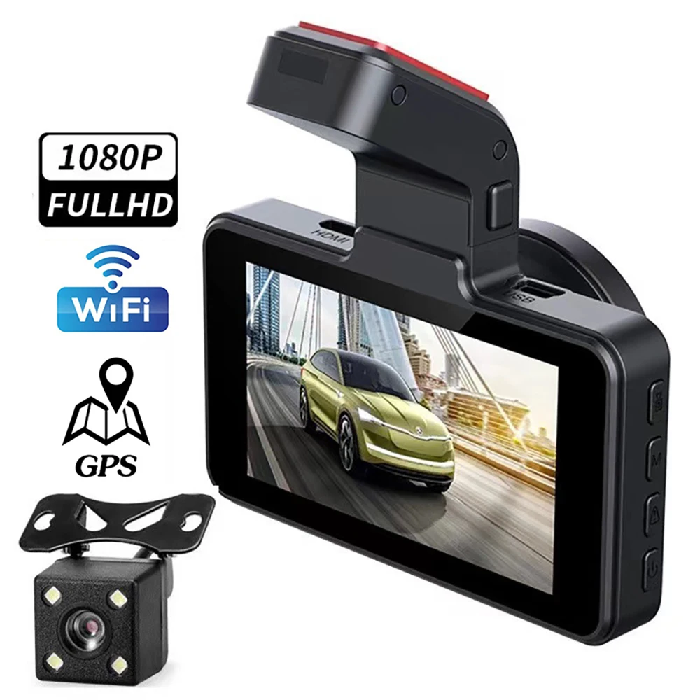 

Видеорегистратор автомобильный, Wi-Fi, Full HD 1080P, с камерой заднего вида