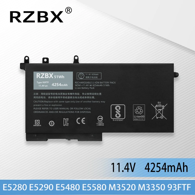 

RZBX High Quality 93FTF Laptop Battery For Dell Latitude 5280 5290 E5488 M3350 15 5591 3520 51wh P27S P60F P60F001 P27G 00JWGP