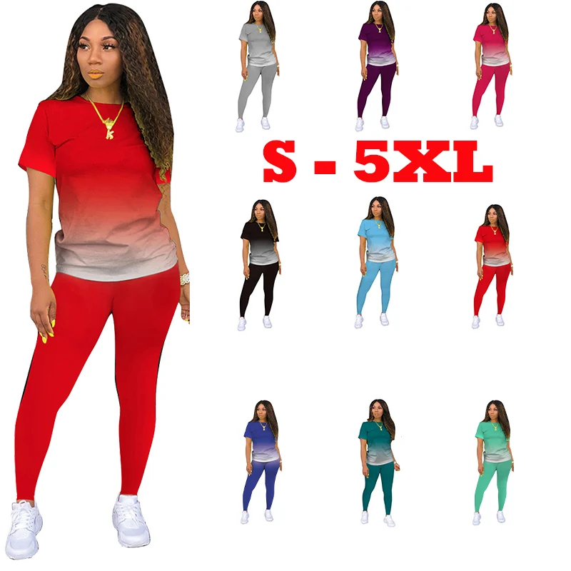 Women's Fashion Women's 2 Piece Set Jogging Suit Casual Pullover Tracksuit Sportswear Long Pants Summer Outfits Large Size