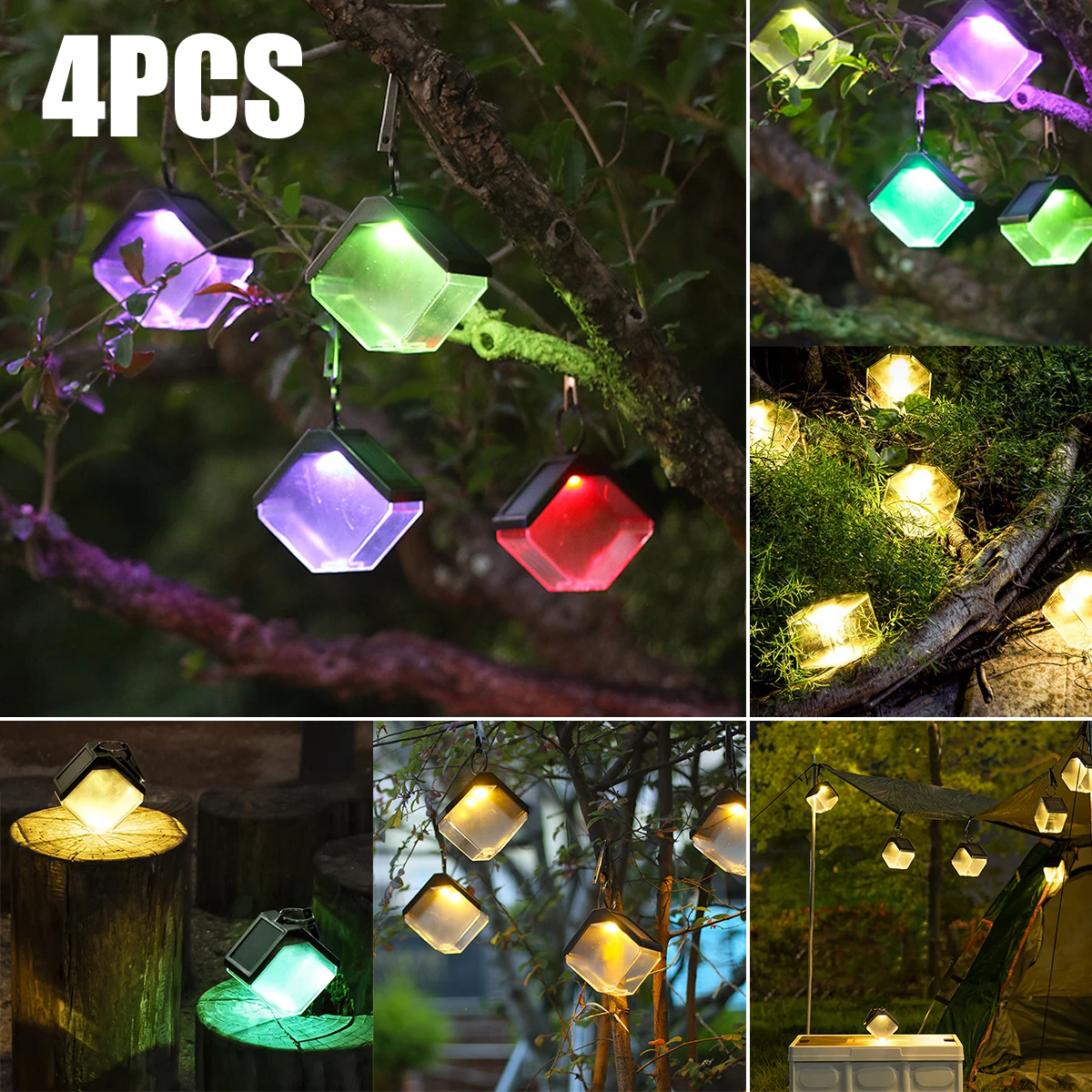 

4 Pcs Solar Ice Brick Lamp 1000mAh IP65 Waterproof Solar Hanging Light Creative Solar Powered Wall Light Auto On/Off Decoration