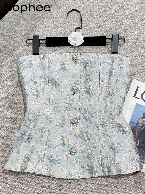 

Satin Jacquard Rhinestone Buckle Sexy Tube Top for Women 2022 Summer New Temperament Chic Top Backless Tank