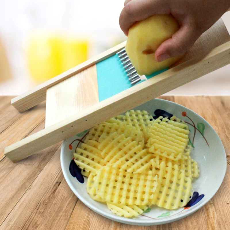 

Solid Wood Potato Grid Slicer Potato Net Flower Vegetable Slicer Corrugated Flower Cutter Wave Potato Grid Slicer Gadgets
