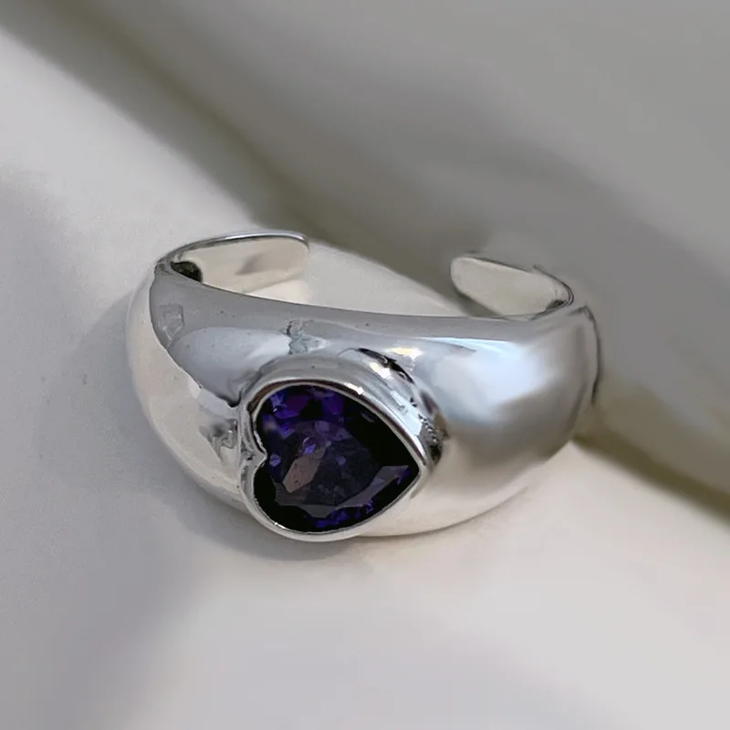 

New Arrival Romantic Love Heart Purple Crystal Thai Silver Female Wedding Ring Propose Jewellery Gifts No Fade
