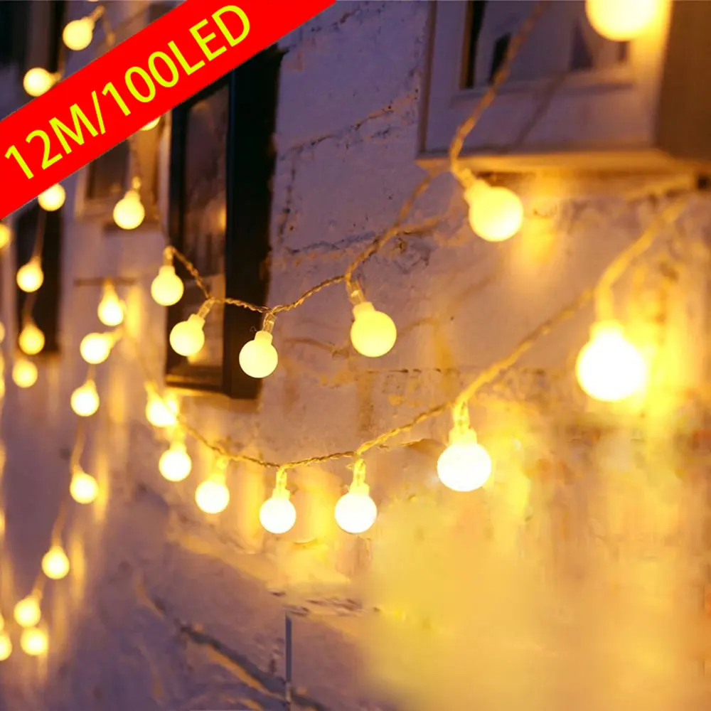 12M Usb/Alimentazione A Batteria Led Ball Garland Lights Fairy String Lampada Da Esterno Home Christmas Holiday Wedding Party Lights Decoration