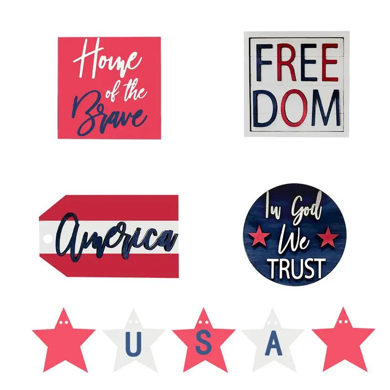 

5pcs Independence Day Patriotic Tray Decoration Veterans Memorial Day Tiered Tray Decor Patriotic American Flag Tabletop Decor