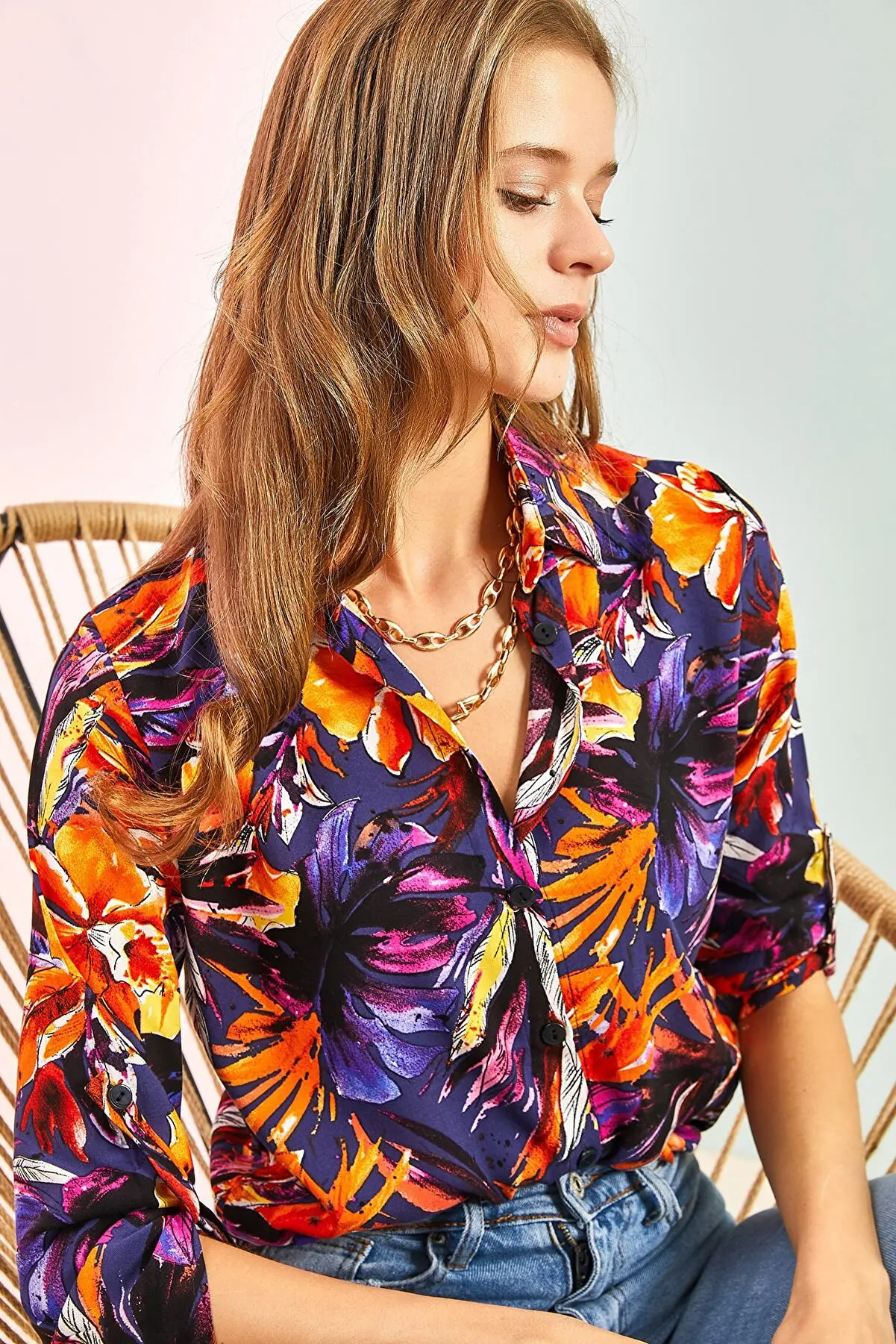 

Female Multi Leaf Patterned Arm Folding Fabric Shirt Pretty and Cheap women's Blouses 219527515