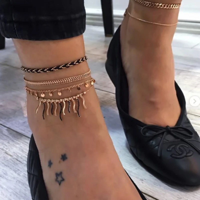 

2022 New Summer Beach Pendant Anklet Set Women Temperament Fashion Multilayer Anklet For Women Jewelry Gift