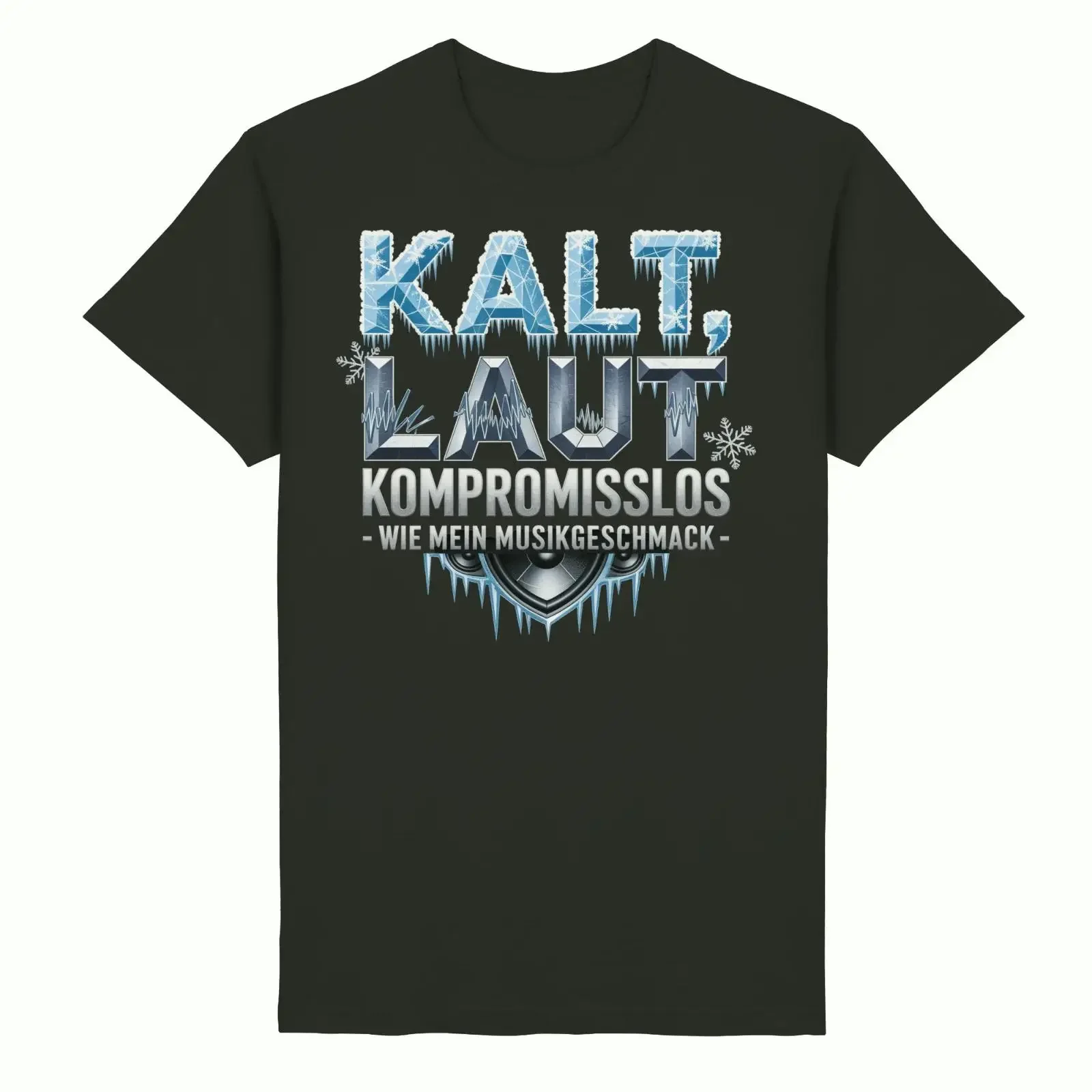 Фото Футболка Kalt Laut Kompromisslos Wie mein Musikgeschmack, черная, в стиле метал, DSBM, винтажная, с эффектом потертости, дизайнерская одежда для мужчин, повседневная. №1