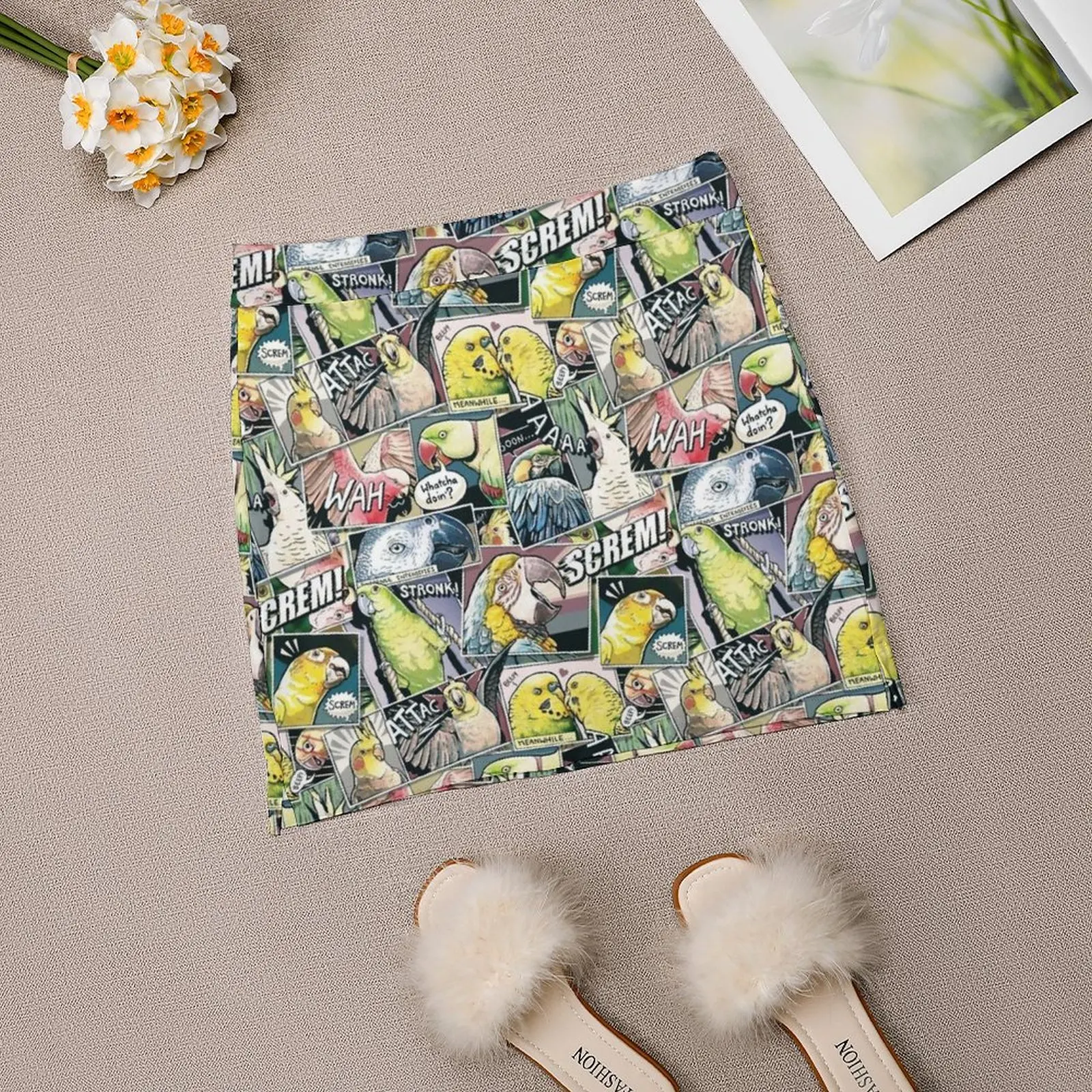 Женская мини-юбка в виде попугаев трапециевидная юбка с карманами птиц комиксов -