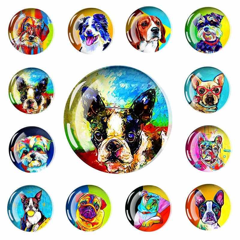 

Puppy Oil Painting Art Fridge Magnet 30MM Glass Magnetic Refrigerator Stickers Cute Painted Dog Animal Creative Home Decoration