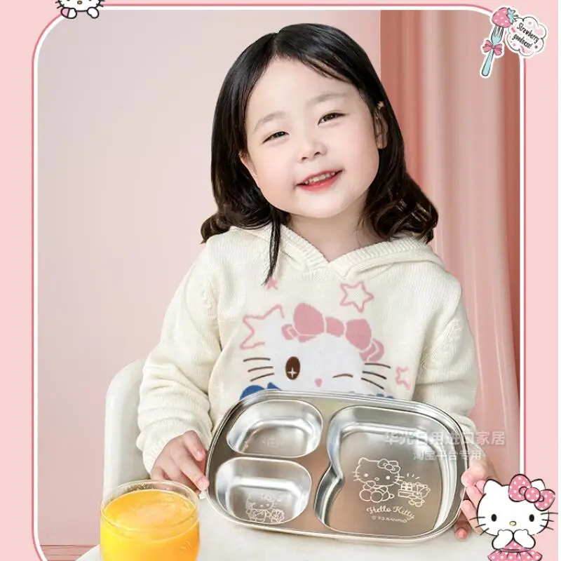 Фото Обеденная тарелка Sanrio Kawaii, милая мультяшная решетка для творчества, студенческая тарелка для детского сада, столовой, ужин, красивый новый стиль №2
