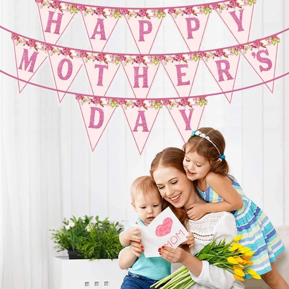 

1Set Happy Mother's Day Banner Mother Day Bunting Garland Decoration for Best Mum Party Background Decorations Supplies
