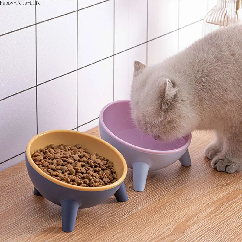 

Fashion Cat Dog Bowl 15 Degrees Raised Plastic Cat Bowls Safeguard Neck Puppy Cat Feeder Non-slip Crash Elevated Cats Food Bowl