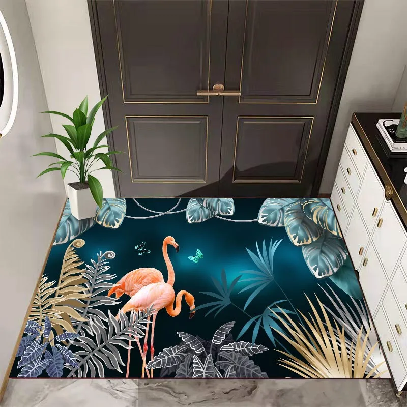 

Fashion And Modern Nordic Style Leaf Flamingo Bedroom Living Room Door Mat Non-Slip Bedside Carpet Square Floor Mat