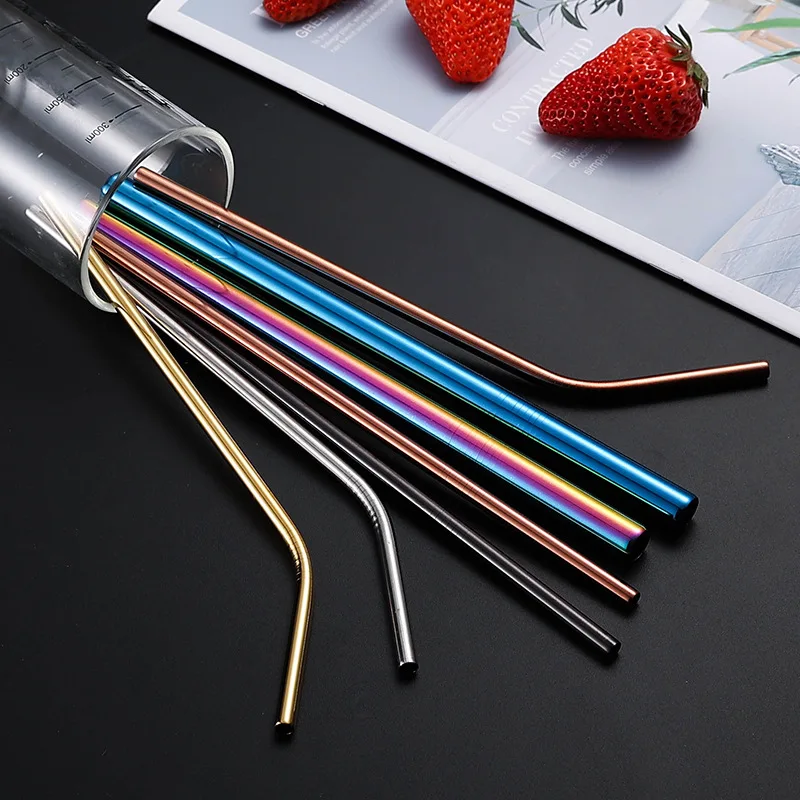 

Reusable 304 Stainless Steel Straws With Cleaner Brush Storage Bag Straight Bent Drinking Straws Home Party Bar Drinkware