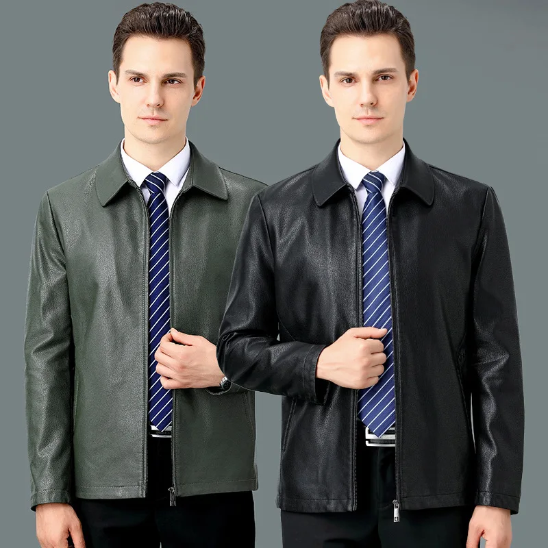 2024 новая кожаная куртка из овчины с лацканами мужская повседневная деловая