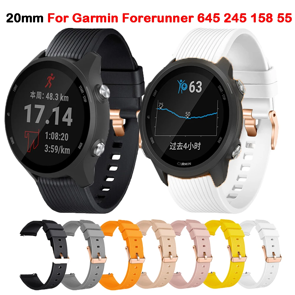 

20mm Silicone Strap For Garmin Forerunner 645 245 158 55 Sport Watchband For Vivoactive 3/Venu 2/SQ/Vivomove HR Bracelet Correa