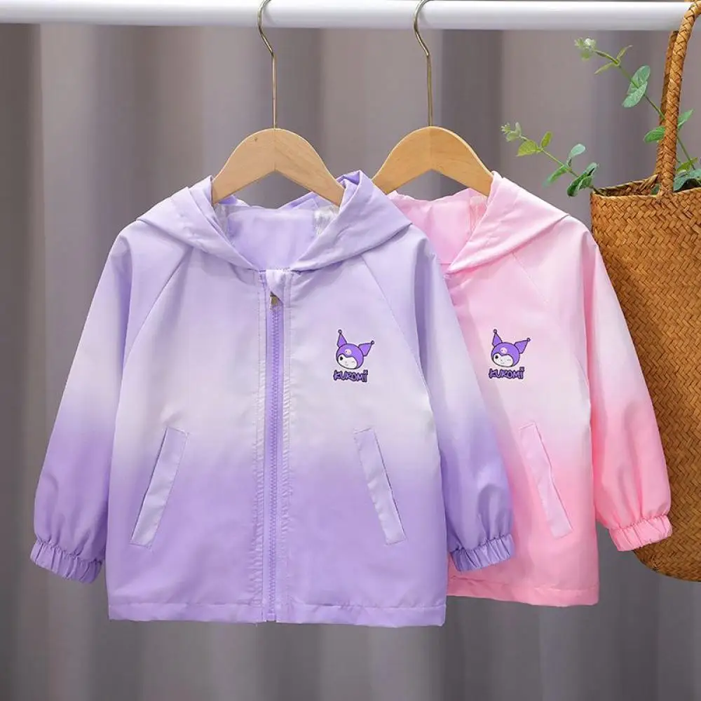 

Kawaii Sanrio Kuromi Girls Hooded Coat Cartoon Anime Zipper Jacket Kids Casual Long Sleeve Top Spring Autumn Children's Clothing