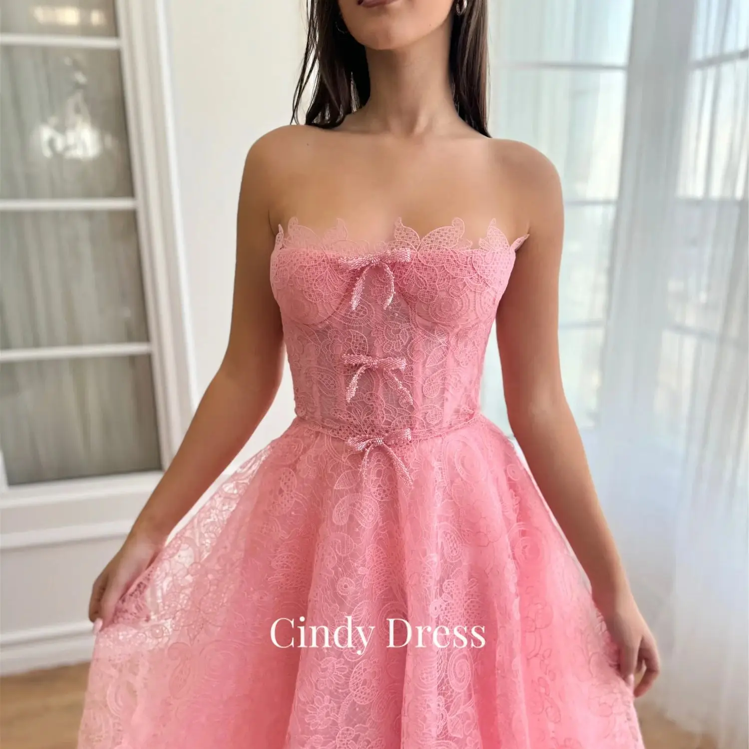 Платье женское розовое трапециевидное в турецком стиле с бабочками