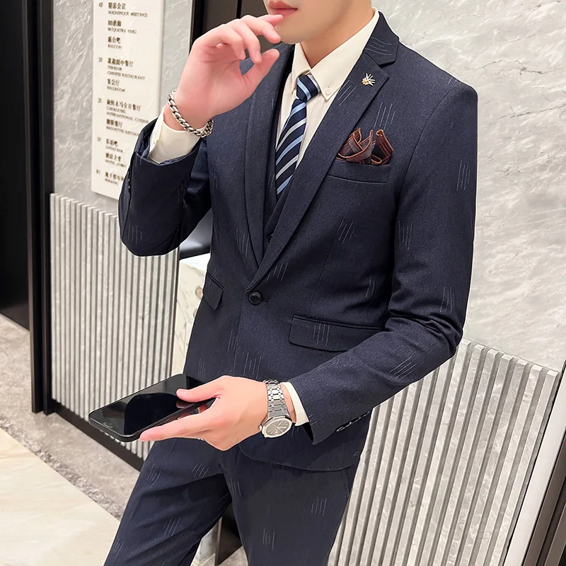 

Premium Suit (Blazer + Vest + trousers) Fashion high-end business boutique groom and best man wedding Blazer three-piece suit