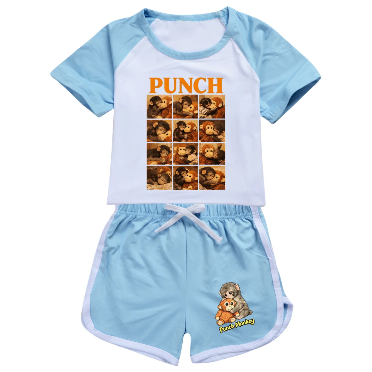 Фото Детский летний пижамный комплект Hot Team Punch Monkey: футболка с коротким рукавом и шорты для девочек, 2 предмета, спортивный костюм №4