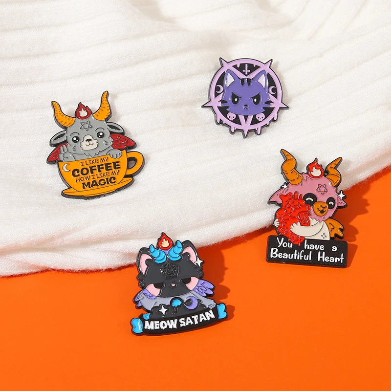 

Cat Goat Brooch Cartoon Cow Cup Heart Shape Lapel Pins Animal Funny Quotes Brooch Backpack Badge Coffee Magic Letter Enamel Pin