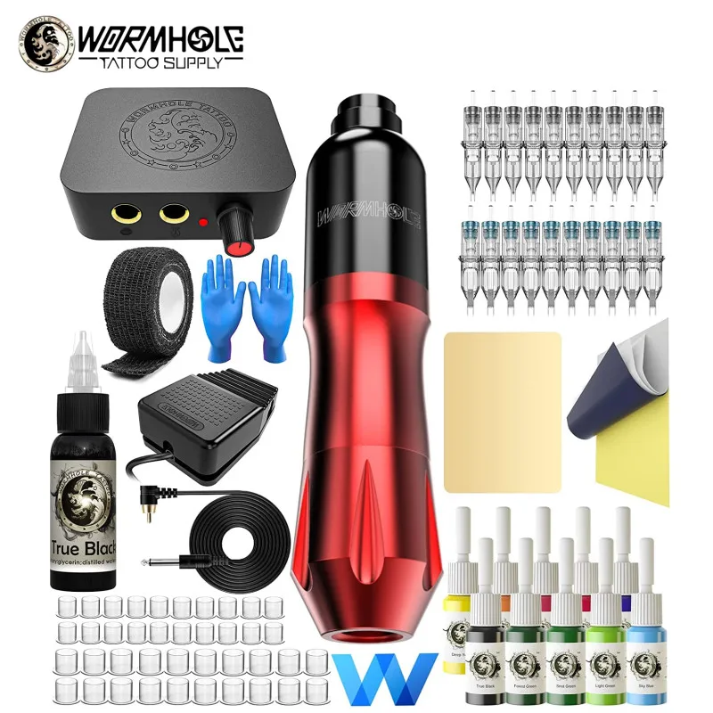 

Wormhole Tattoo Kit Professional Permanent Makeup Tattoo Rotary Pen Machine With Cartridge Needle Tattoo Body Art（82PCS）