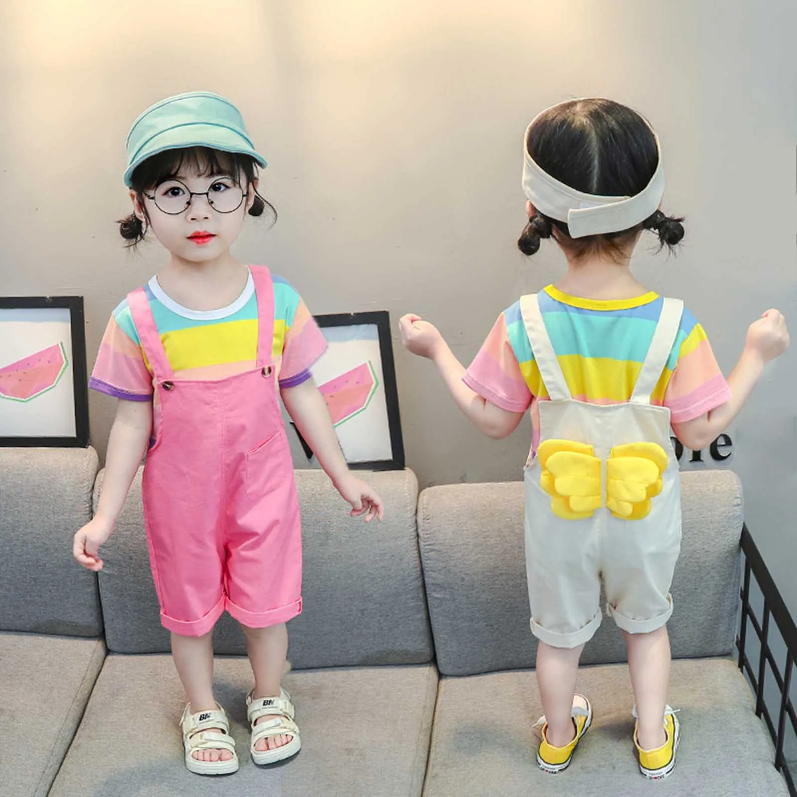 

Kids Toddler Baby Girls Spring Summer Floral Cotton Print Short Sleeve Tshirt Suspender Pants Teens Winter Clothes for Girls