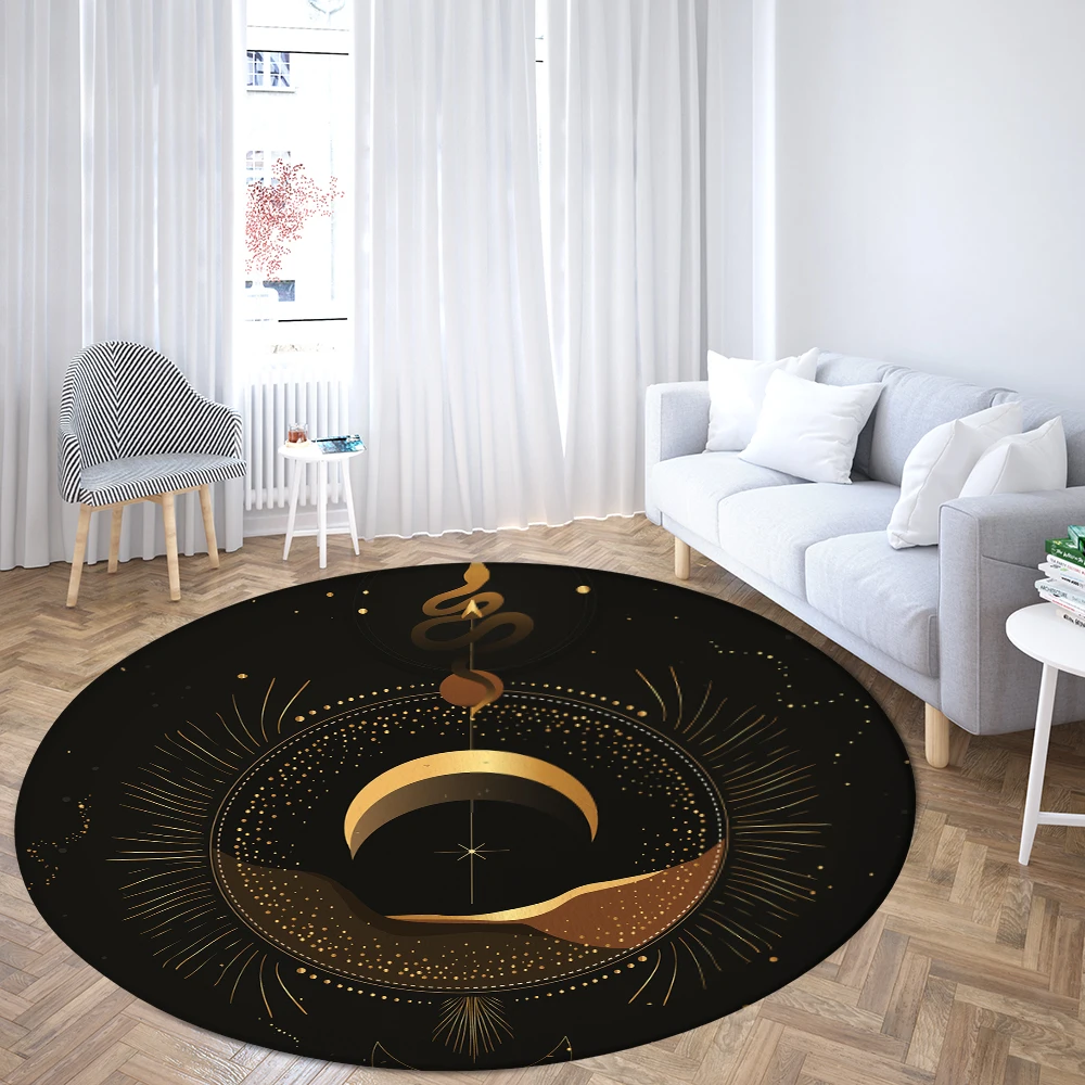 

Psychedelic Black Moon Round Rugs Mysterious Eyes Sofa Rug Home Living Room Bedroom Bathroom Floor Mats Print Decorate Carpet