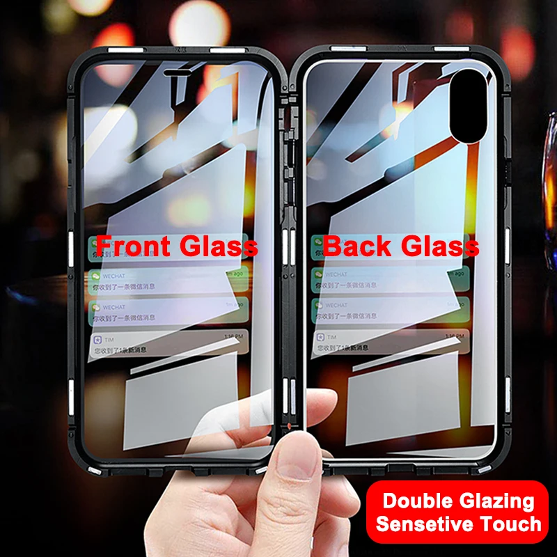 Металлический магнитный абсорбирующий чехол для iPhone 12 11 Pro XS Max X XR двухсторонний