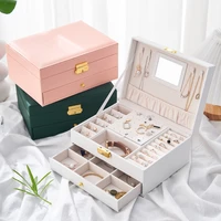 large jewelry organizer box pu leather drawer lock jewellery boxes white pink green jewellery packaging jewelry storage case