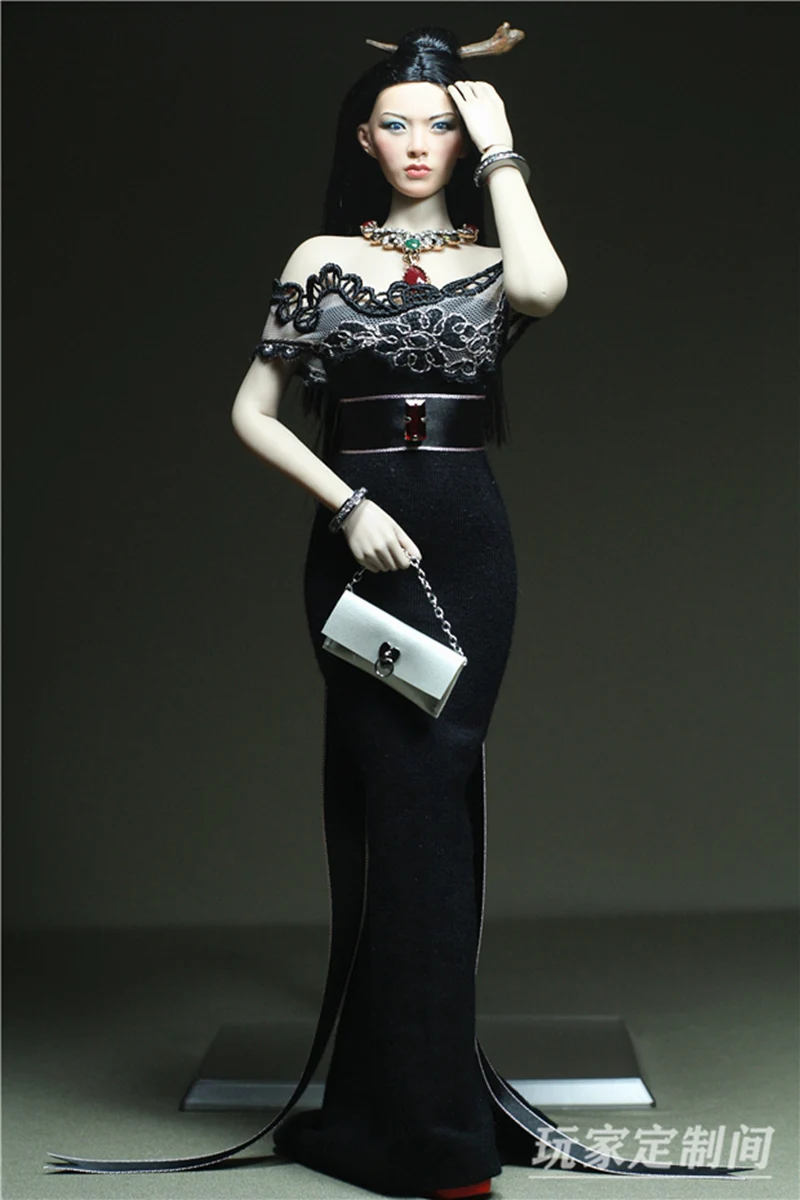 Экшн-фигурка в масштабе 1/6 Одежда для кукол аксессуары Черное длинное платье