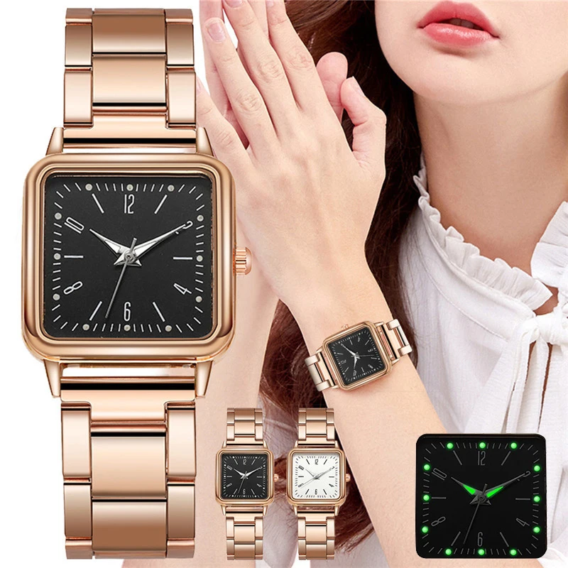 

Perfect Womens Watch Digital Fashion Square Clock Stainless Steel Rose Belt Luminous 2022 New Quartz Ladies Wristwatches Relogio