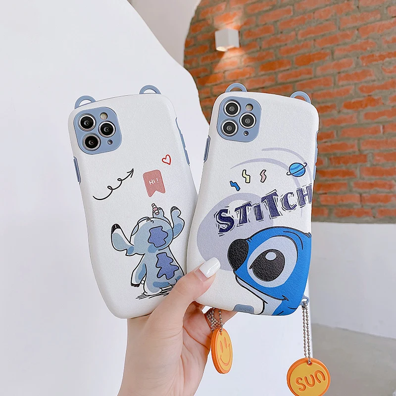 

Disney Stitch Pendant Phone Case For iPhone 13 12 11 Pro Max X XR XS Max 7 8 Plus SE Shockproof Soft Leather Cover