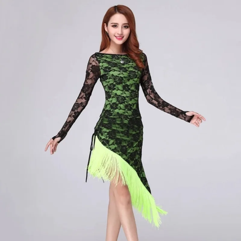 Женское кружевное платье для латиноамериканских танцев соблазнительный костюм