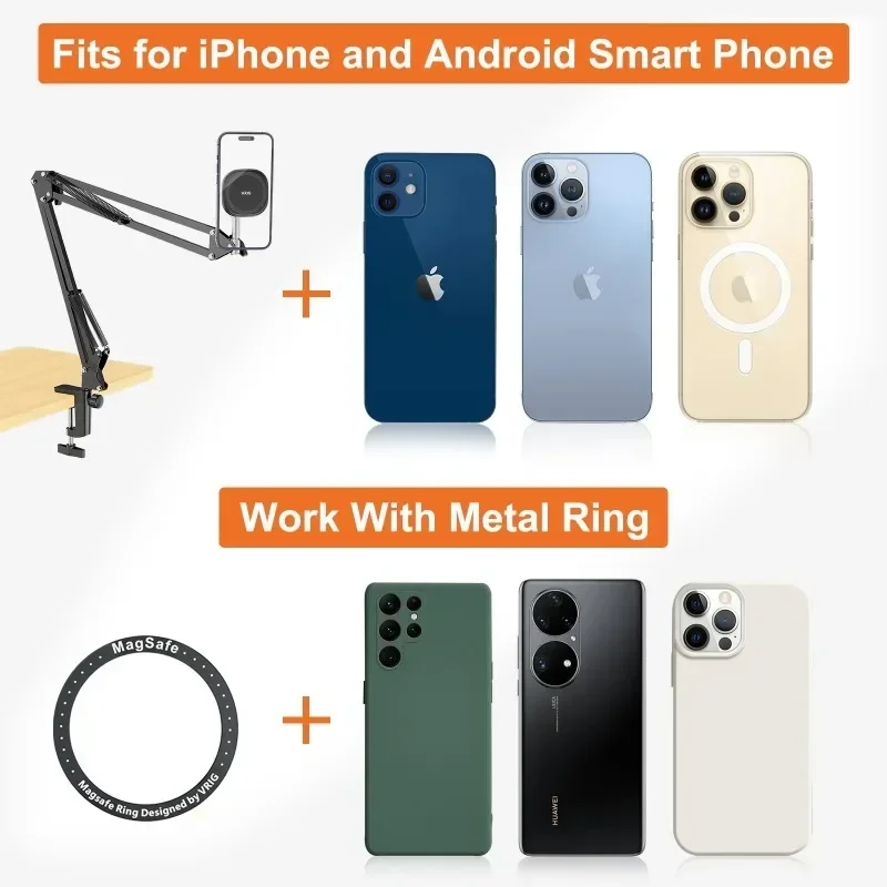 VRIG MG-09 Desktop Overhead Magnetic Phone Mount Stand Flexible Clip-on Tabletop for iPhone 15/14/13/12 Vlog Live