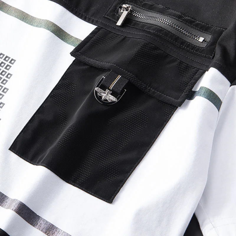 Футболка мужская с коротким рукавом на молнии карманами |