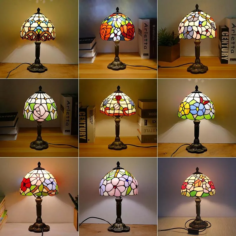 

European Vintage Bedroom Bedside Lamp Restaurant Bar Cafe Stained Glass Bedside Bedroom Creative Small Table Lamp