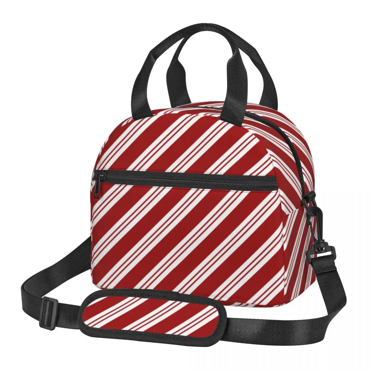 

Red Line Lunch Bag with Handle Christmas Candy Cane Stripes Food Cooler Bag Wholesale Elegant Clutch Car Thermal Bag