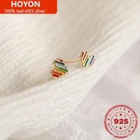hoyon silver 925 real 100 luxe heart earrings jewelry for women mini exquisite style rainbow colorful love girls fashion gift