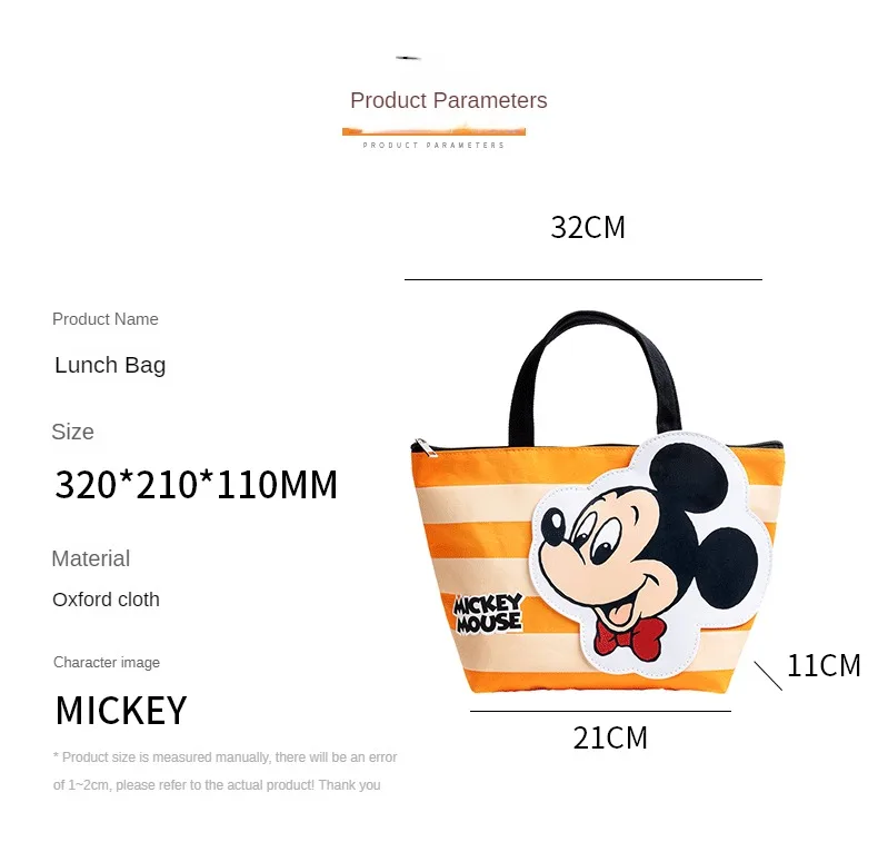 Disney Tote Lunch Bag for Women Girls Minnie Michie Tote Bag Cute Stylish Multi-purpose Bag for Office Workers Free Shipping