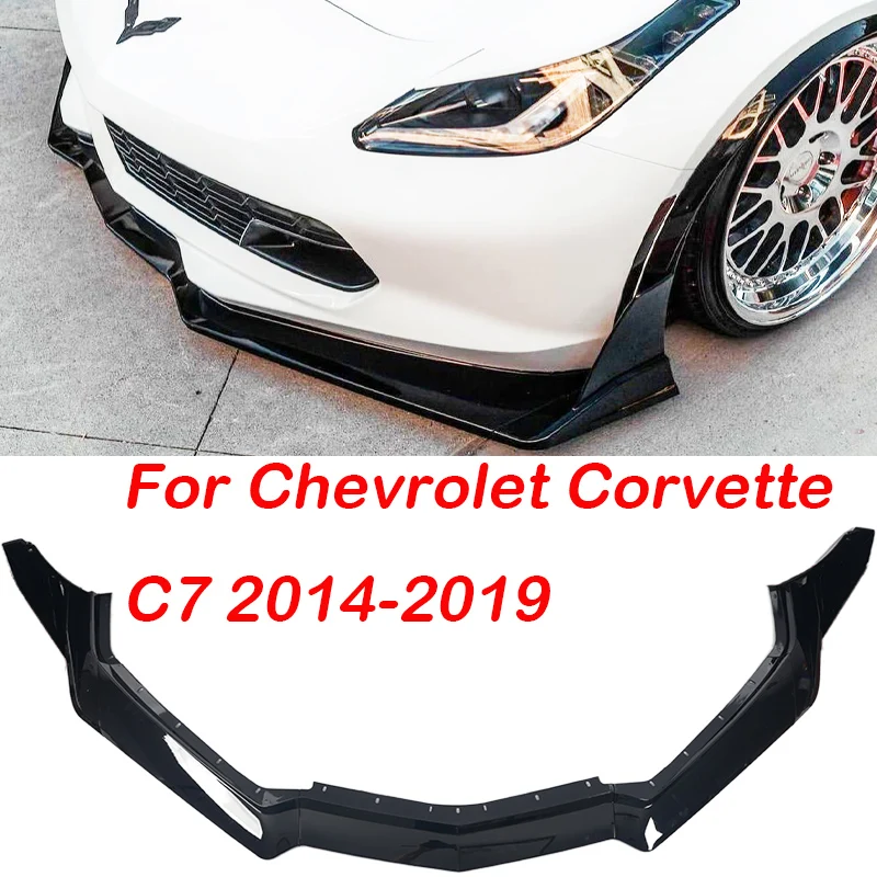 Фото Передний бампер автомобиля для губ и боковые крылышки для Chevrolet Corvette C7 2014-2019, спойлер, сплиттер, карбоновый стиль/глянцевый черный №2