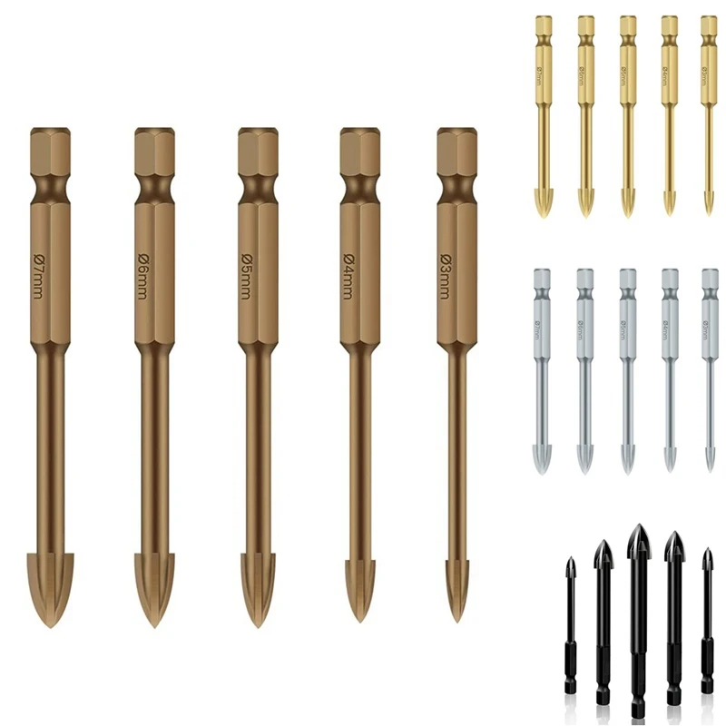 

Universal Drilling Tool 5PCS,Concrete Drill Bit&Masonry Drill Bit Set Multifunctional Cross Alloy Drill Bit