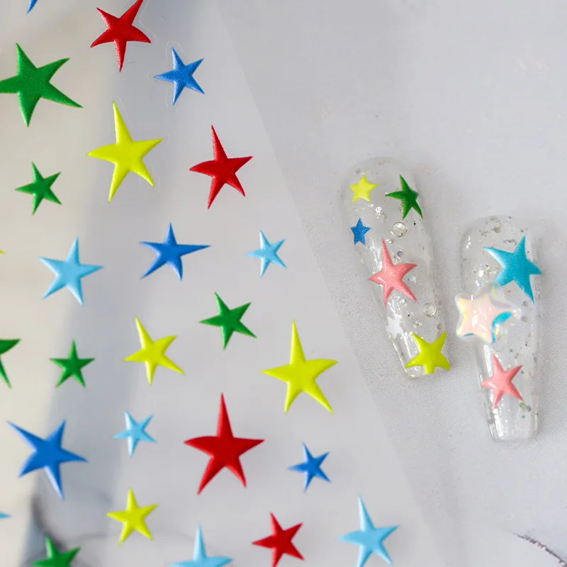 

Красочные рельефные самоклеящиеся наклейки для дизайна ногтей с изображением метеорита и звезд 5D, декоративные наклейки с цветами, сердцем, конфетами, эмотиконами, 3D наклейки для маникюра