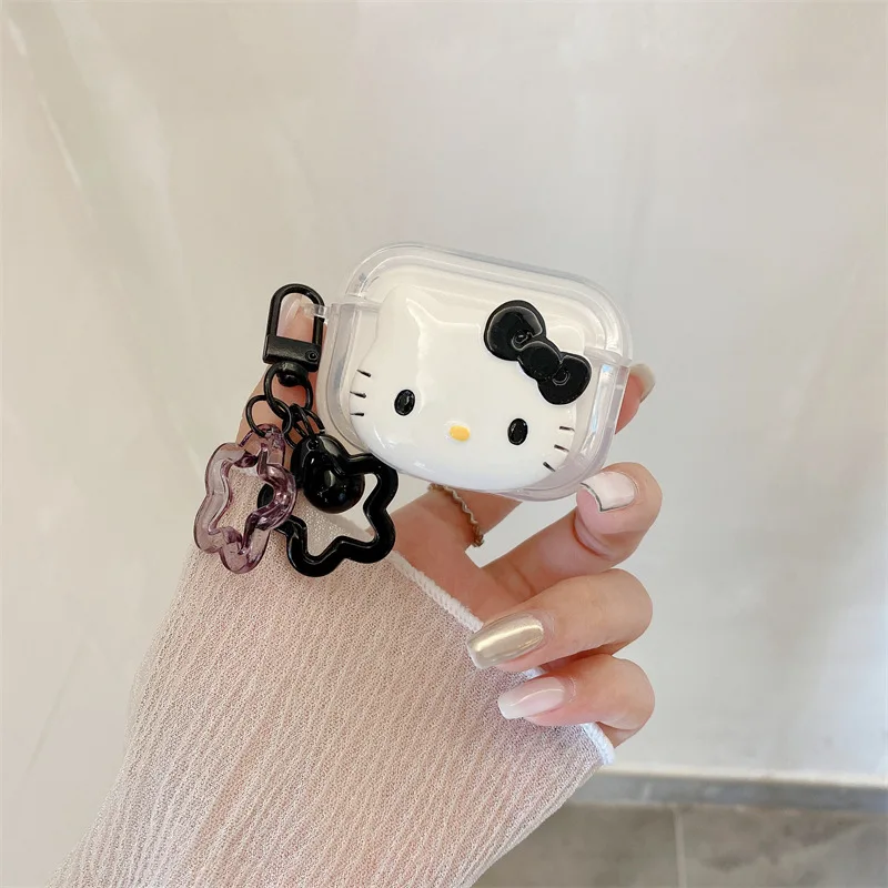 Прозрачный чехол для наушников Hello Kitty Airpod с рисунком искусственной звезды из