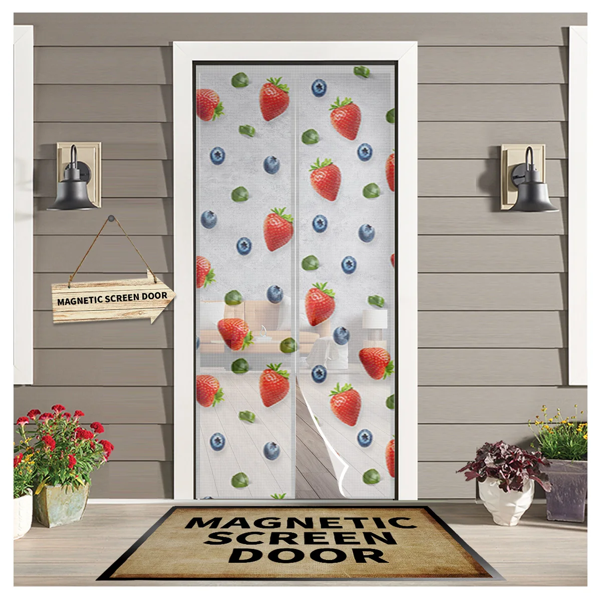 

Занавеска на дверь для кухни, защита от комаров, с изображением клубники, черники, зеленых листьев, магнитная дверная шторка для спальни
